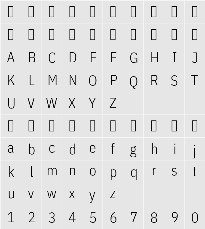 IBM Plex Sans Cond Light 字符映射表