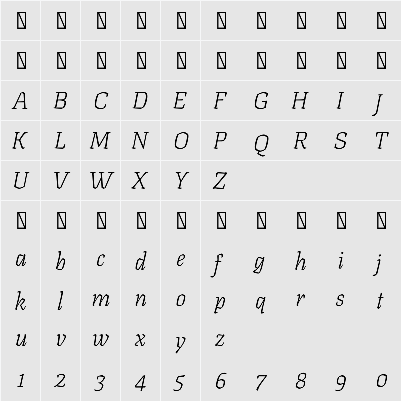 Texturina 60pt Thin 字符映射表