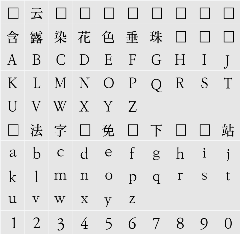 KoPub바탕체_Pro Light 字符映射表