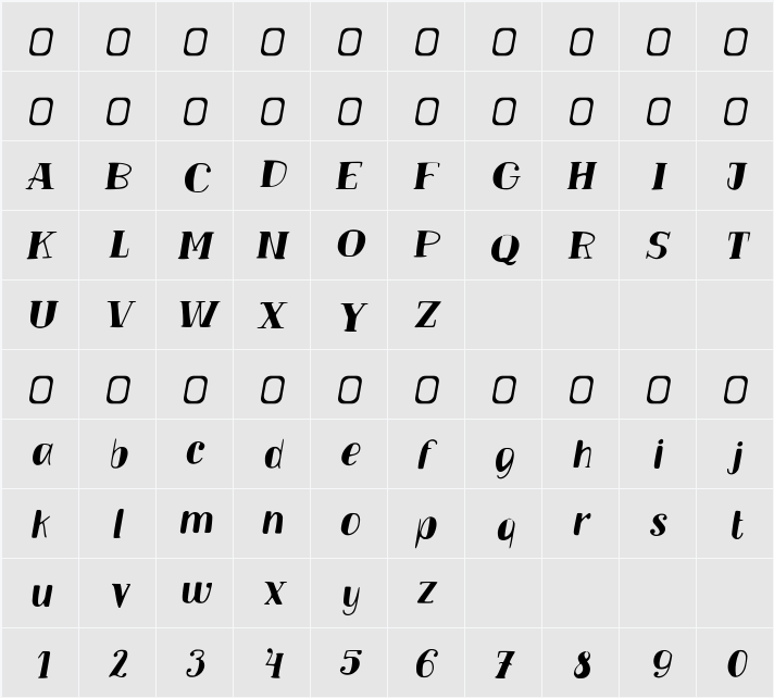 TM Vinograd Filled Oblique 字符映射表