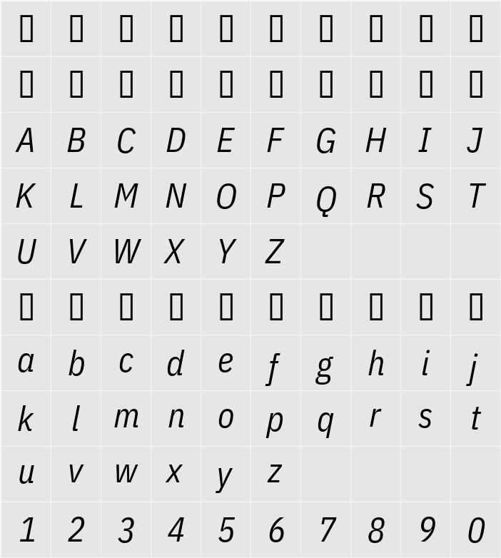 IBM Plex Sans Cond 字符映射表