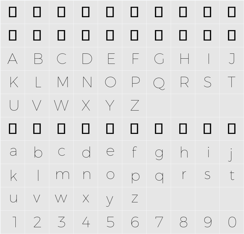 Montserrat Thin 字符映射表