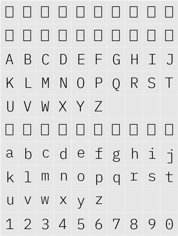 IBM Plex Mono Light 字符映射表