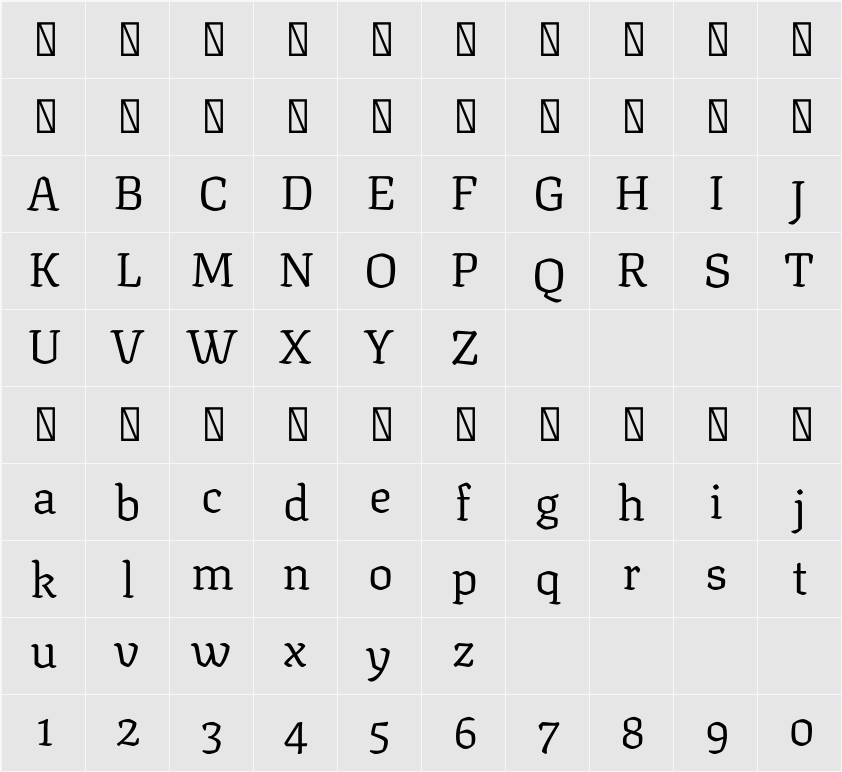 Texturina 24pt Light 字符映射表