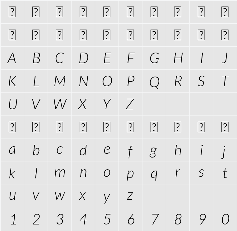 Lato Light 字符映射表