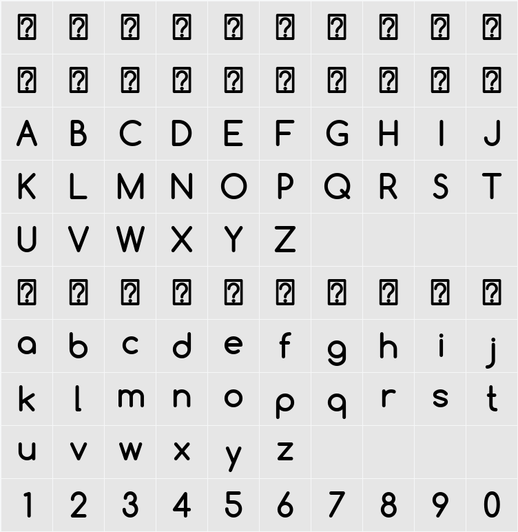 Comfortaa 字符映射表