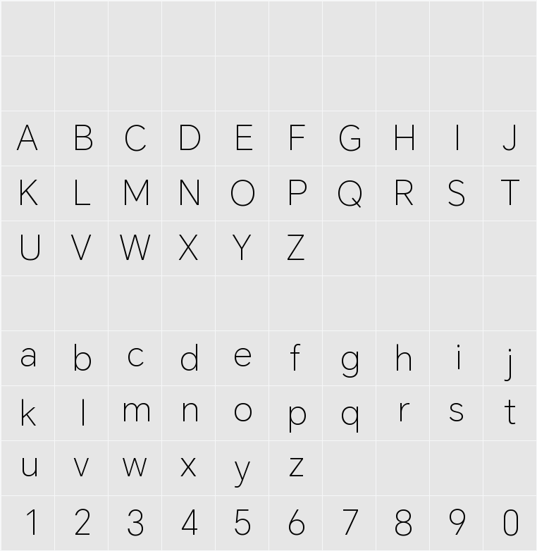 HONOR Sans ExtraLight 字符映射表