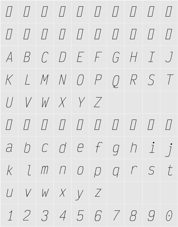 Victor Mono Thin 字符映射表