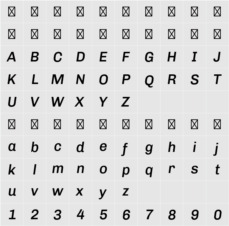 Chivo Medium Italic 字符映射表