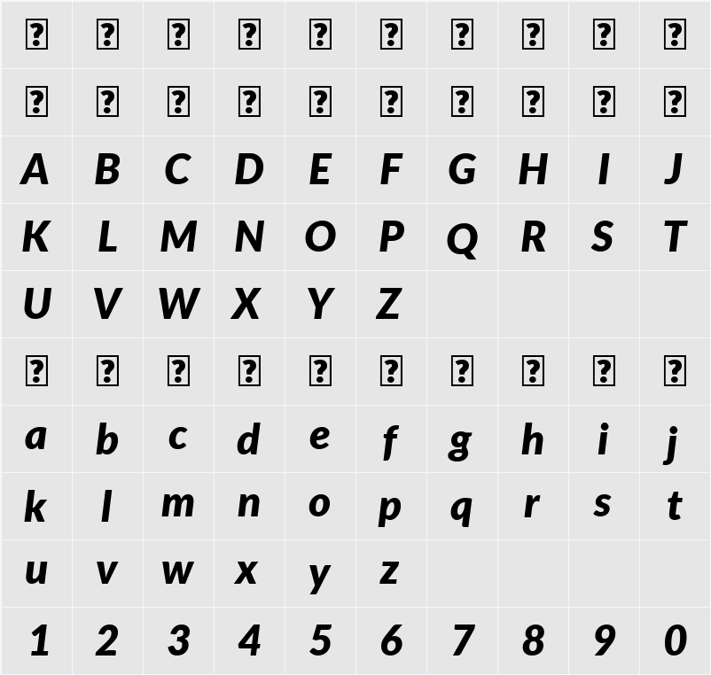 Lato Black 字符映射表