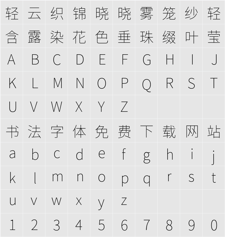 Noto Sans CJK JP Thin 字符映射表