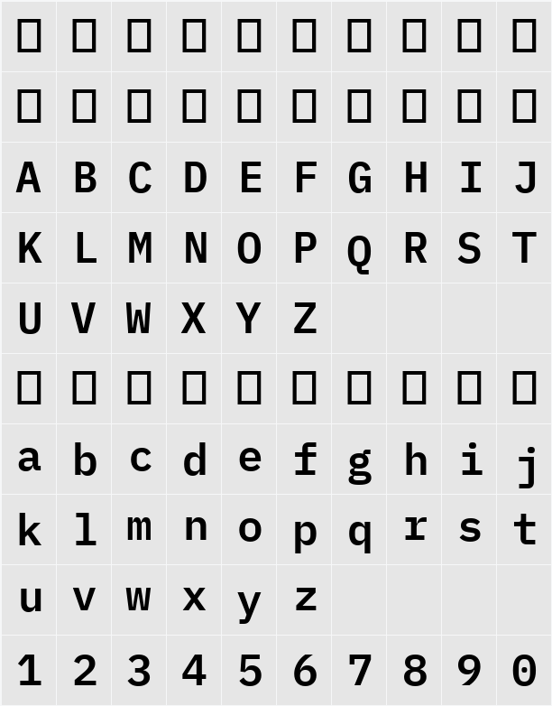 IBM Plex Mono SmBld 字符映射表