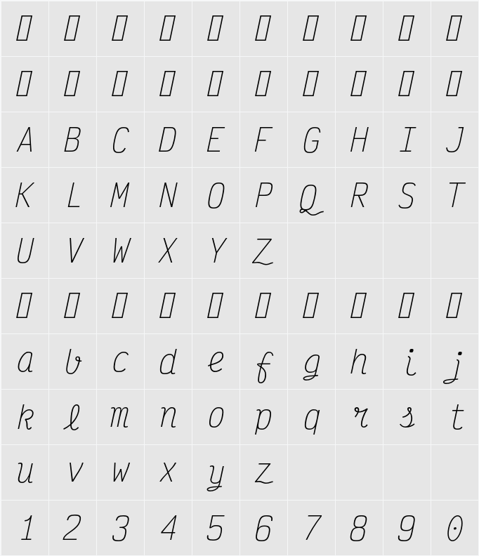 Victor Mono ExtraLight 字符映射表