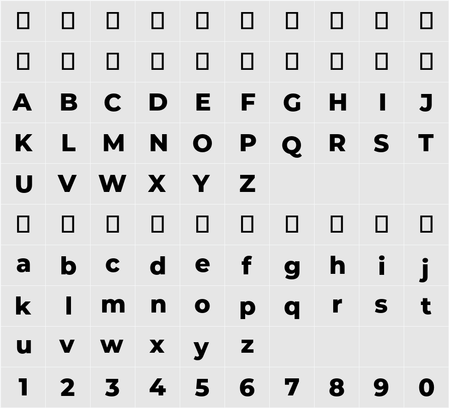 Montserrat ExtraBold 字符映射表