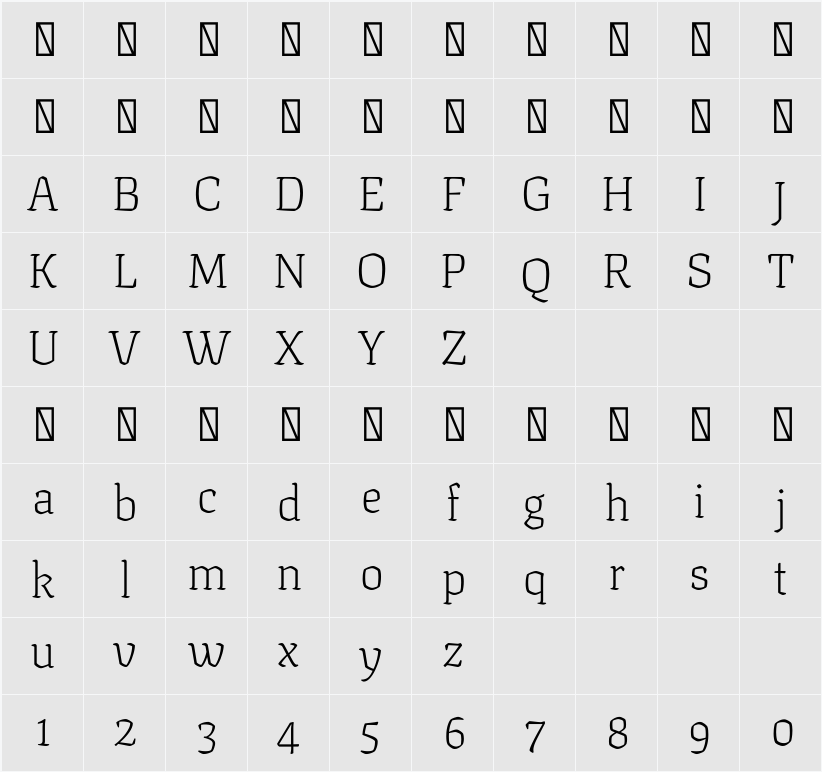 Texturina 72pt Thin 字符映射表