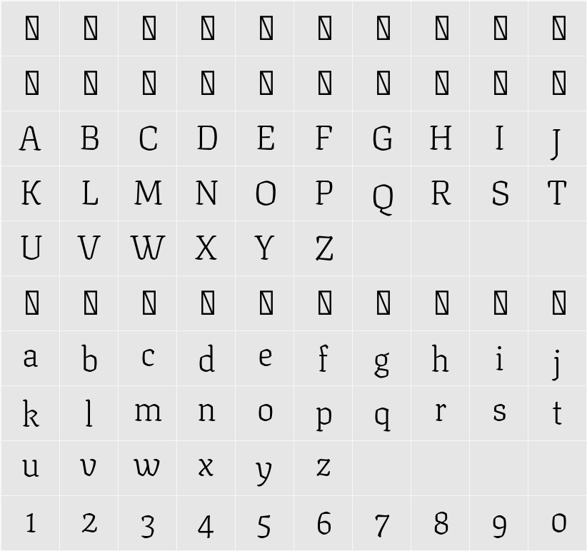 Texturina 72pt ExtraLight 字符映射表