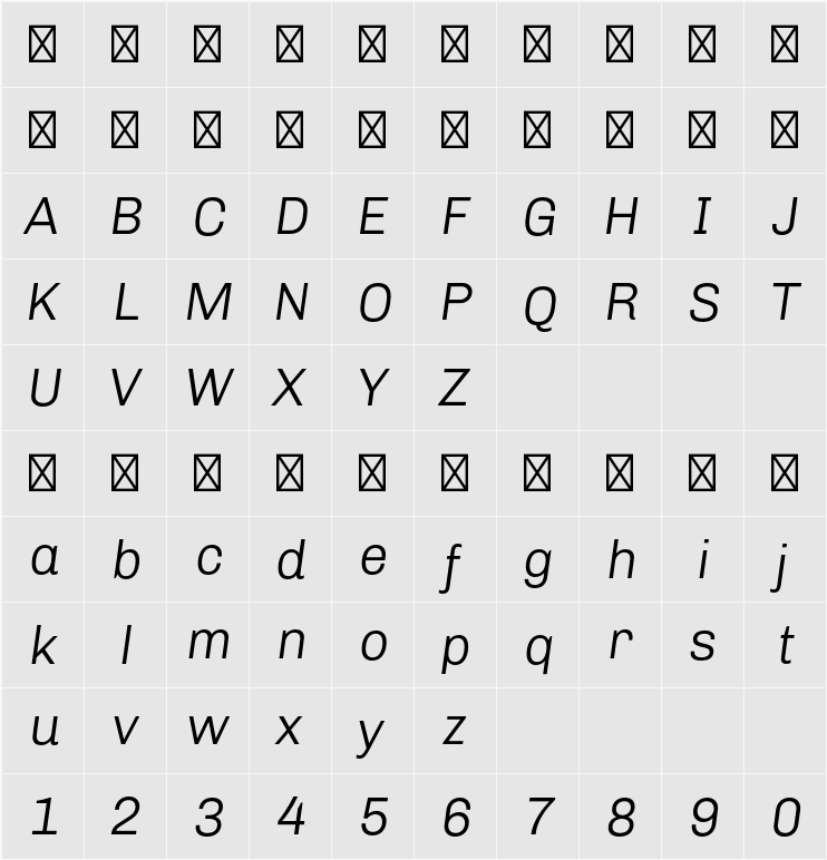 Chivo Light Italic 字符映射表