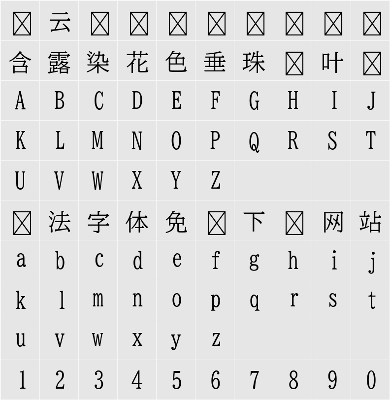 BIZ UD明朝 字符映射表