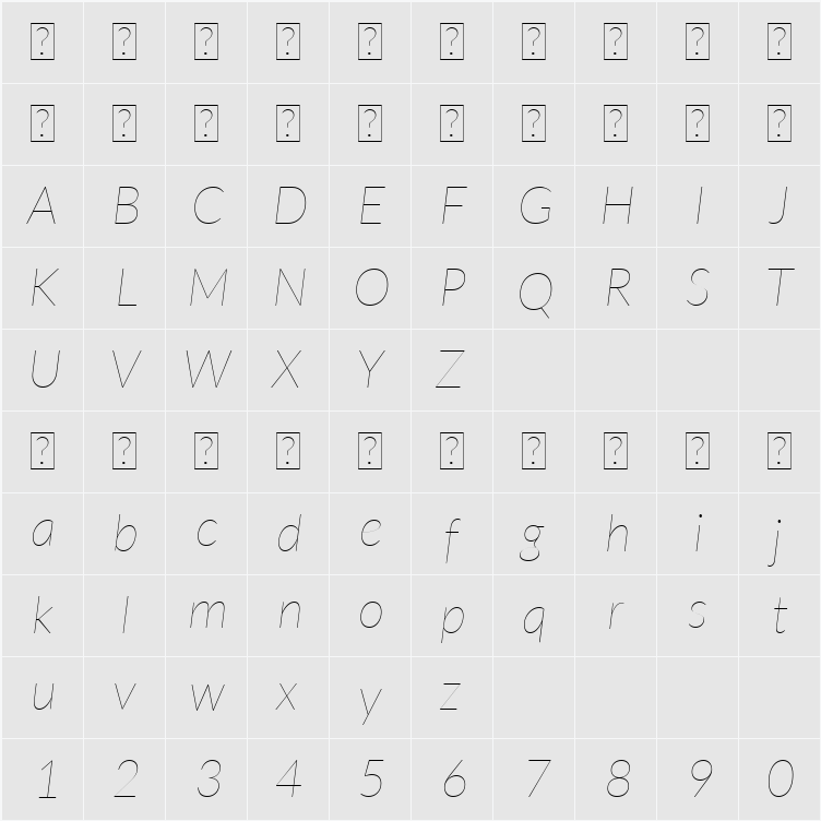 Lato Hairline 字符映射表