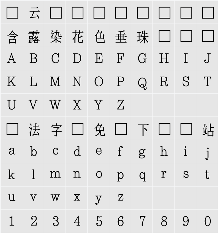 KBIZ한마음명조 M 字符映射表