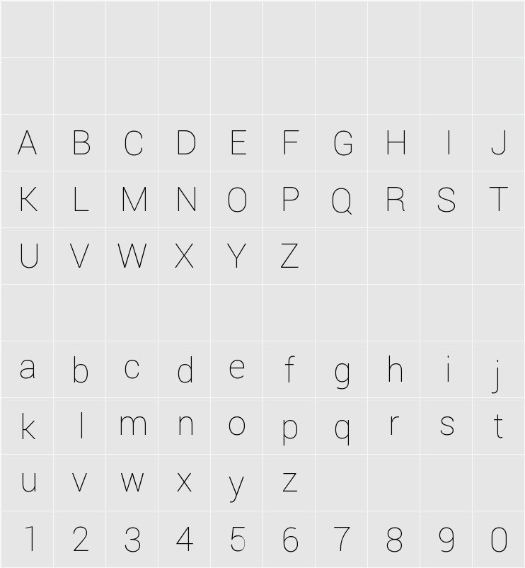 Roboto Th 字符映射表