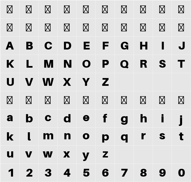 Aileron Black 字符映射表