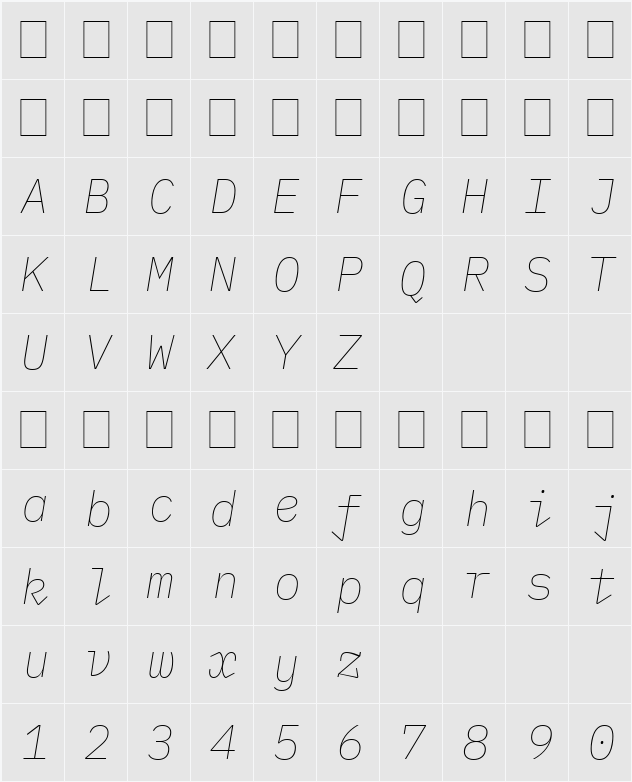 IBM Plex Mono Thin 字符映射表