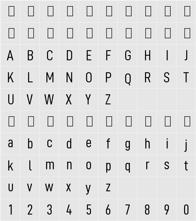 Altinn-DIN Condensed 字符映射表