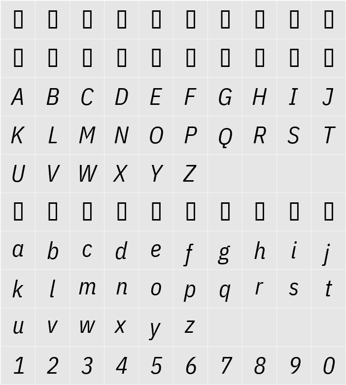 IBM Plex Sans Cond 字符映射表