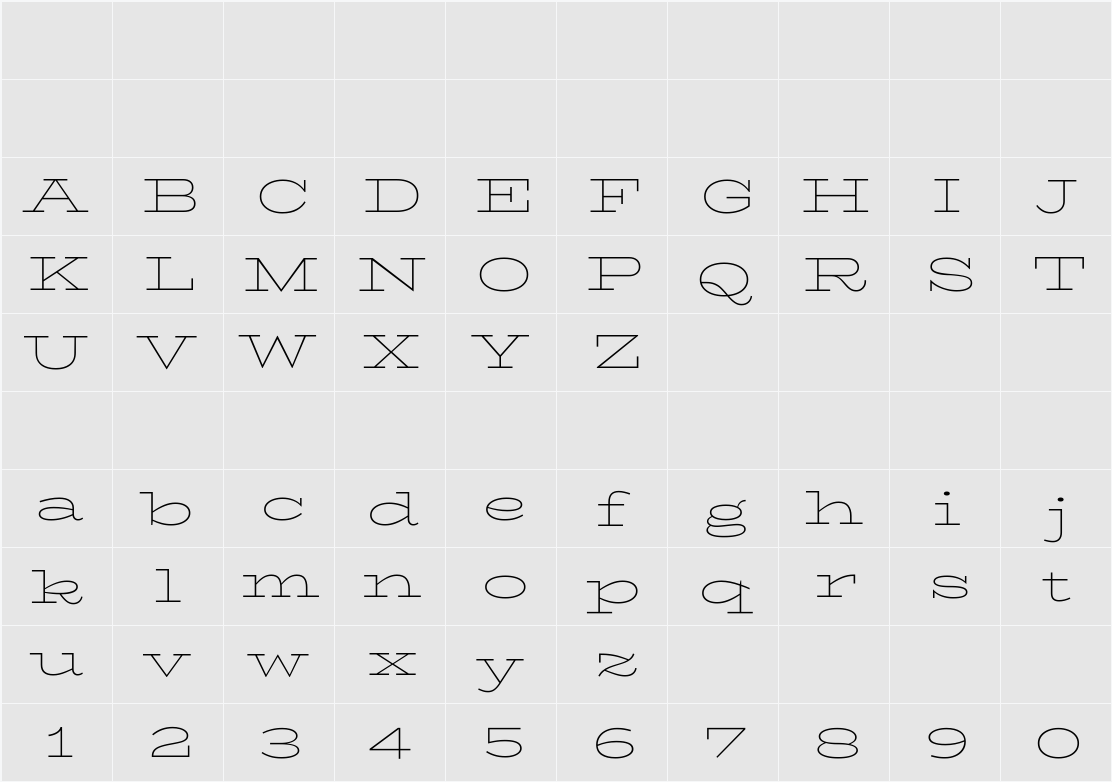 BioRhyme Expanded ExtraLight 字符映射表