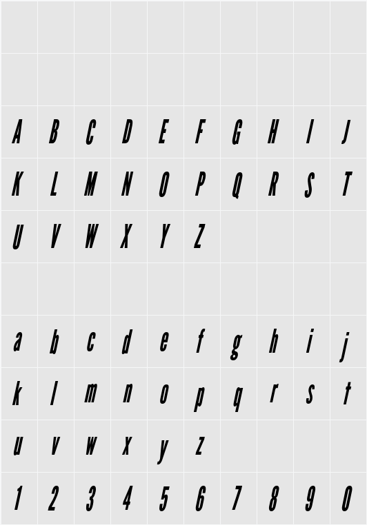 League Gothic Condensed Italic 字符映射表