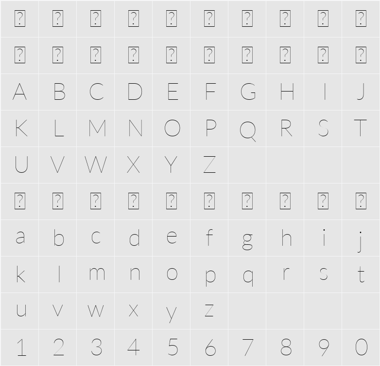 Lato Hairline 字符映射表