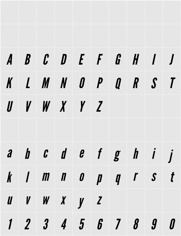 League Gothic Italic 字符映射表