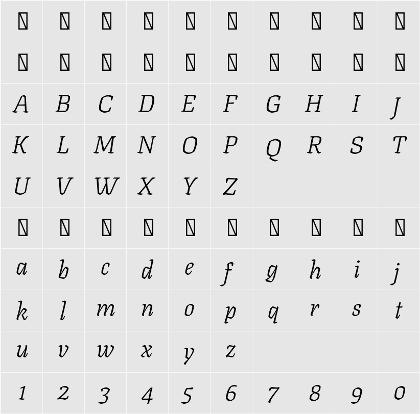 Texturina 48pt ExtraLight 字符映射表