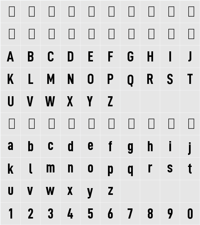 Altinn-DIN Condensed 字符映射表