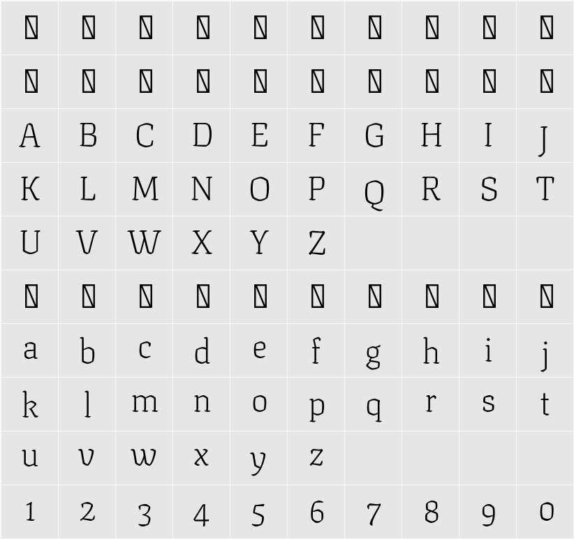 Texturina 60pt Thin 字符映射表