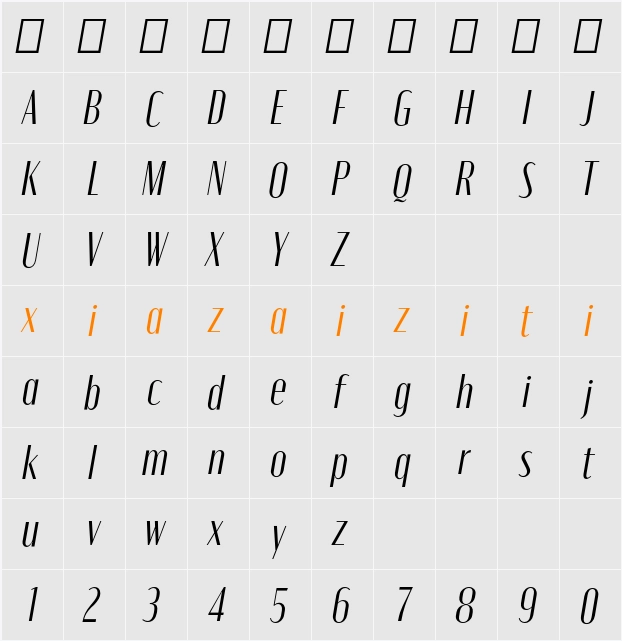 Moniqa Ita Heading 字符映射表