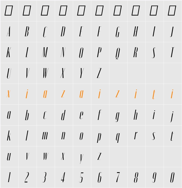 Moniqa Cond Ita Display 字符映射表