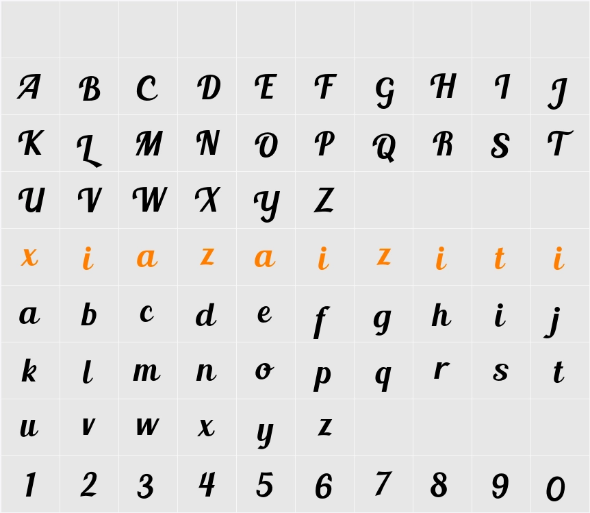 Blenda Script 字符映射表