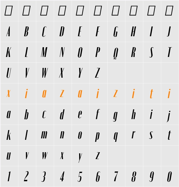 Moniqa Cond Ita Heading 字符映射表