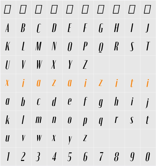 Moniqa SemBd Narrow Ita Heading 字符映射表