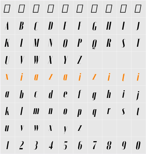 Moniqa ExtBd Narrow Ita Display 字符映射表
