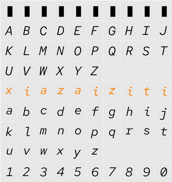 Red Hat Mono 字符映射表