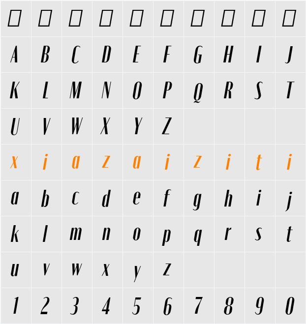 Moniqa Narrow Ita Heading 字符映射表