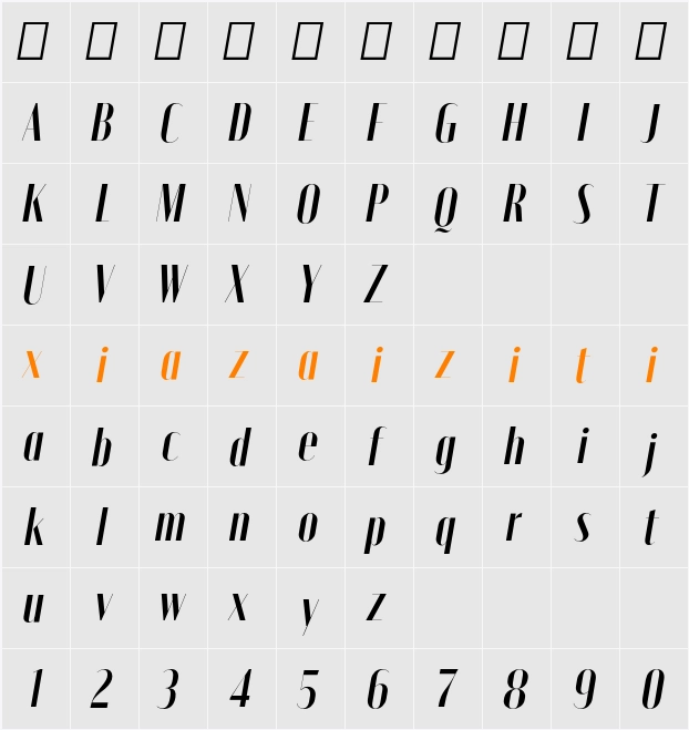 Moniqa Ita Display 字符映射表