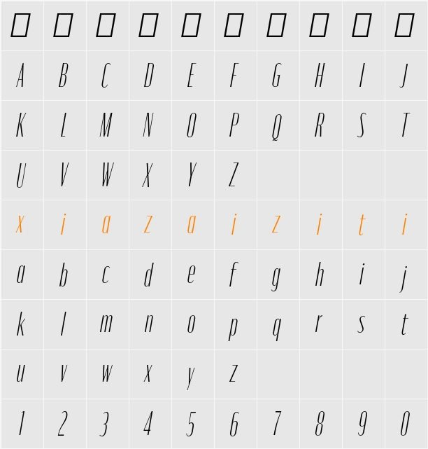 Moniqa ExtLt Cond Ita Heading 字符映射表