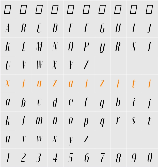 Moniqa Med Ita Display 字符映射表