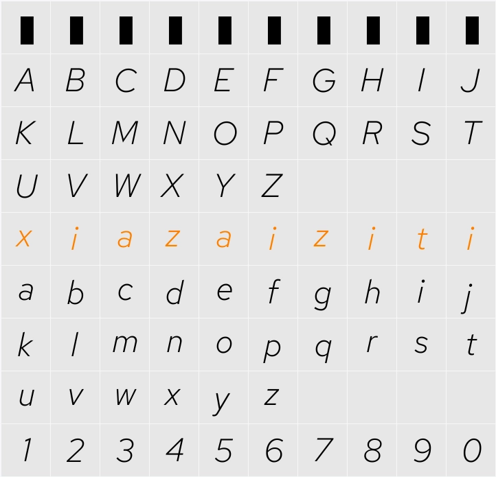 Red Hat Text Light 字符映射表