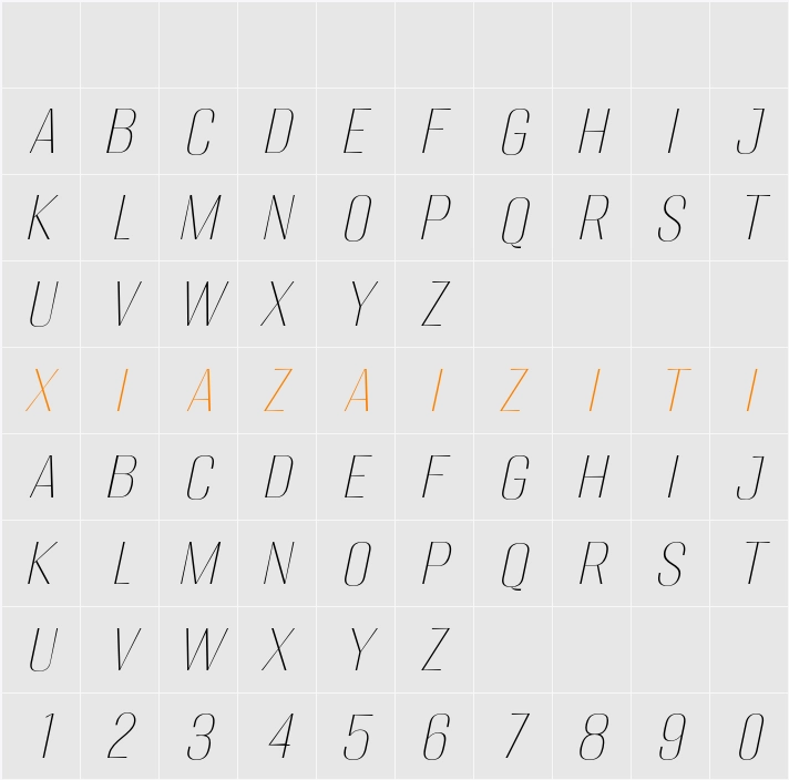 Migha Thin Slant 字符映射表