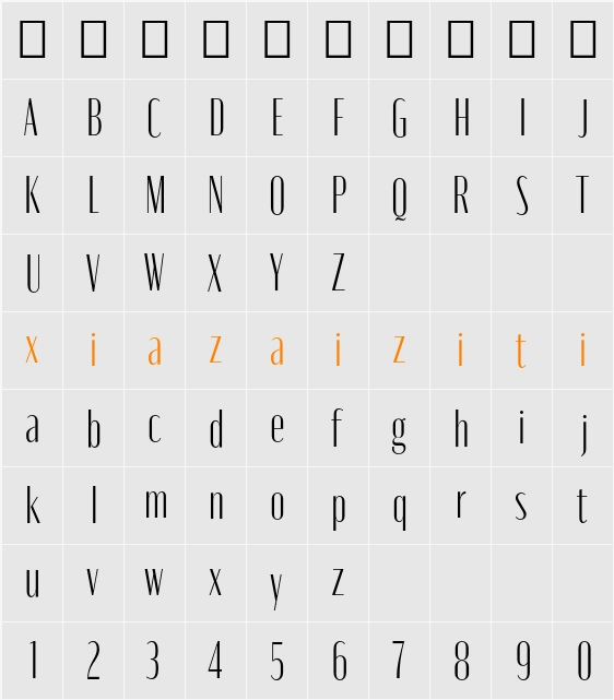 Moniqa Light Narrow Heading 字符映射表
